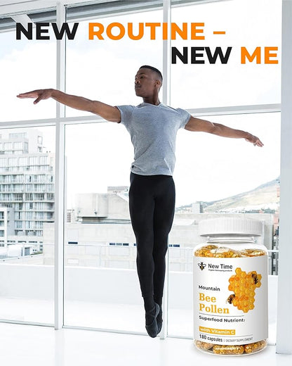 Bee Pollen 180 Capsules – Organic Supplement for Energy, Vitality, Wellness, Rich in Vitamins, Immune Support & Nutrient Boost, Premium for Men & Women, 100% Pure & Natural for Breast Growth