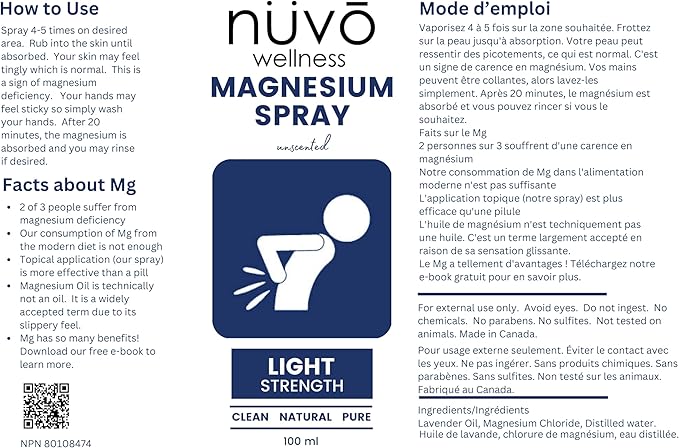 Magnesium Oil Spray Light Strength - Unscented - for Sensitive Skin and Children - Huile de Magnésium - Product of Canada 100 ml…