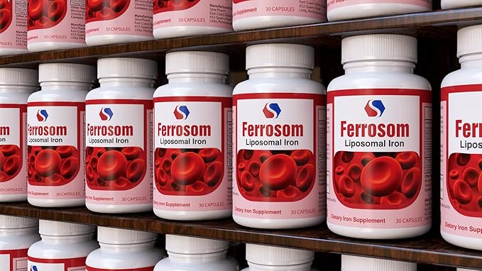 Liposomal Iron Supplements by Siba Pharm | Ferrosom Dietry Iron Vitamins Supplement | Rich in Vitamin C, B12, Folic Acid| Non GMO, Vegan, Premium Quality| Helps New Blood Cell Production | 30 Capsules