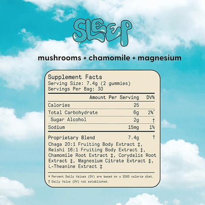 Sleep Gummies for Adults - Mushroom Supplement with Magnesium Citrate, L-Theanine, Chaga, Reishi & Chamomile for Deep Sleep, REM & Detox - Vegan & Sugar-Free - 60 Gummies (30 Servings)