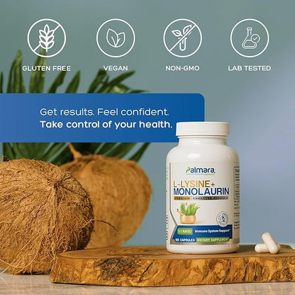 L-Lysine + Monolaurin 600mg 1:1 Ratio, 1 Pack, 100 Capsules