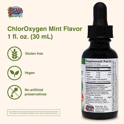 Herbs Etc. ChlorOxygen Chlorophyll Concentrate - Highly-Concentrated Energy Support - Aids Healthy Blood Circulation - Natural Vitality Support - Alcohol-Free - 1 fl oz, Mint (About 66 Servings)