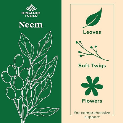 ORGANIC INDIA Neem Leaf Capsules, Herbal Supplement - Supports Skin, Immune, & Liver Health, Detox, Vegan, Gluten-Free, USDA Certified Organic - 90 Capsules (2-Pack)