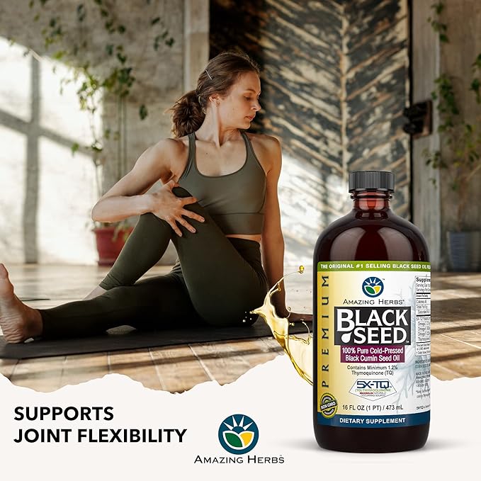 Amazing Herbs Premium Black Seed Oil - Gluten Free, Non GMO, Cold Pressed Nigella Sativa Aids in Digestive Health, Immune Support, Brain Function - 16 Fl Oz (Pack of 2)