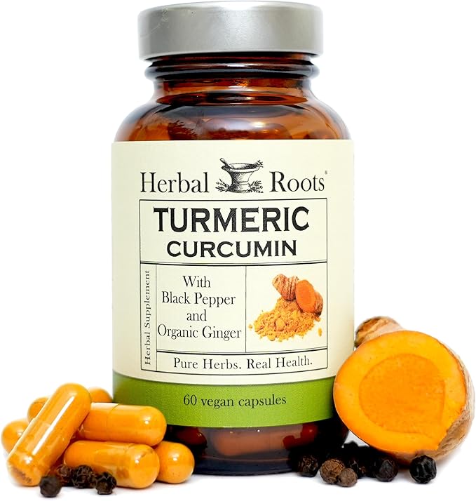 Herbal Roots - Turmeric Curcumin Capsules - Extra Strength - 1000mg Pure Organic Turmeric Supplement, 95% Standardized Curcumin Extract with BioPerine Pepper and Ginger