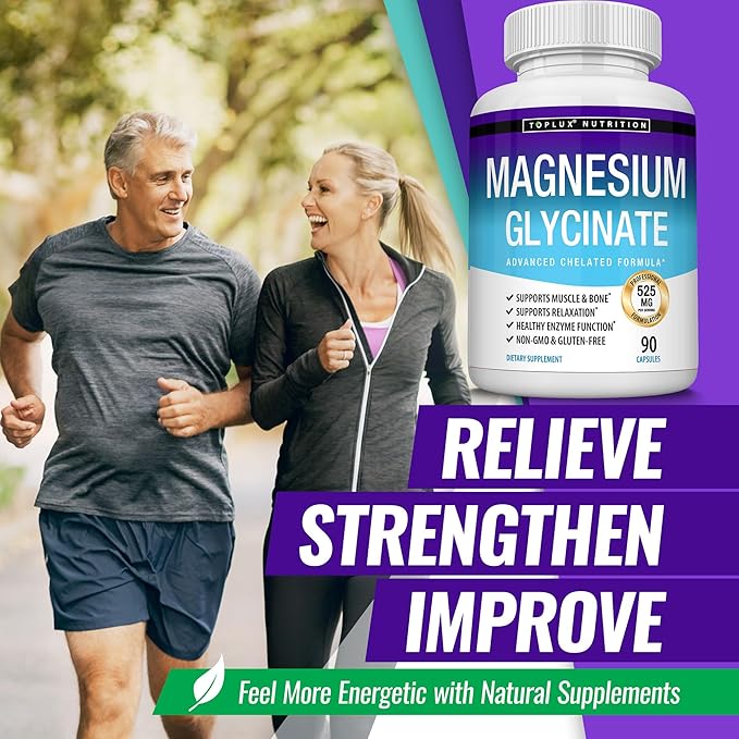 Magnesium Glycinate 525mg - High Absorption Chelated Magnesium Supplement Made with Pure Magnesium Glycinate - Supports Muscles, Sleep, Cramps, Recovery Bisglycinate Complex Vegan Non-GMO 90 Capsules