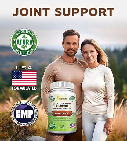 aSquared Nutrition Glucosamine Chondroitin Turmeric MSM Boswellia - 120 Capsules - Joint Support Supplement - Joint Support Relief Pills for Health - Natural Supplement for Back, Knee & Hands
