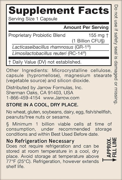 Jarrow Formulas Fem-Dophilus Probiotics 1 Billion CFU With 2 Science-Backed Strains, Dietary Supplement for Vaginal and Urinary Tract Support, 30 Veggie Capsules, Up to a 30 Day Supply, Shelf-Stable