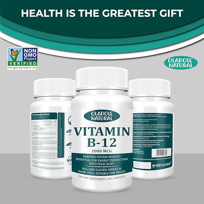 Vitamin B-12 (1000mcg) - 100 Lozenges Black Cherry Flavour | Formulated with Folic Acid | Energy Boost, Red Blood Cell Formation, Nervous System Support & Immune Health | Non-GMO
