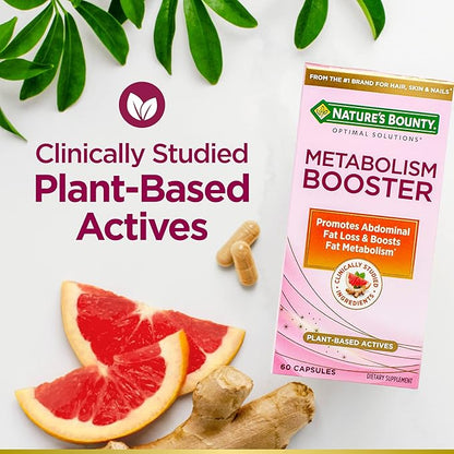 Nature's Bounty Optimal Solutions Metabolism Booster Supplement, Boosts Fat Metabolism, Promotes Abdominal Fat Loss, With Citrus Extracts and Black Ginger, 60 Capsules