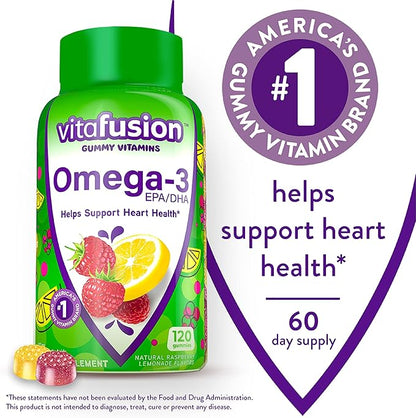 Vitafusion Probiotic Gummy Supplements, Raspberry, Peach and Mango Flavors & Omega-3 Gummy Vitamins, Berry Lemonade Flavored, Heart Health Vitamins(1) with Omega