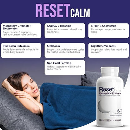 ResetCalm Night Electrolyte Formula, Magnesium Glycinate, 5-HTP, GABA, L-Theanine, Chamomile and Melatonin