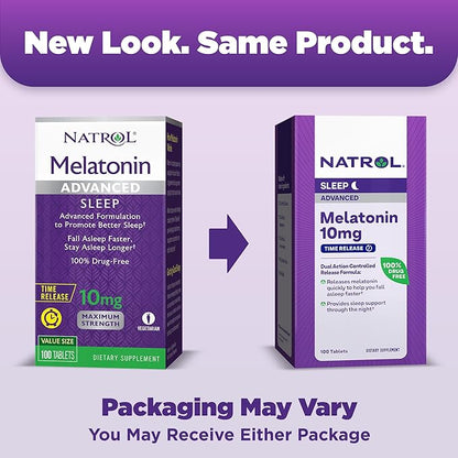 Natrol Melatonin 10mg Tablets, Advanced Sleep Dietary Supplement for Restful Sleep, 100 Melatonin Time Release Tablets, 100 Servings