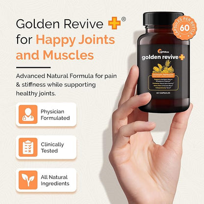 Golden Revive + Joint Support Supplement Featuring Turmeric with Black Pepper, Quercetin, and Magnesium- Turmeric Black Pepper Supplement - 6 Active Ingredients - 60 Capsules, 3 Pack