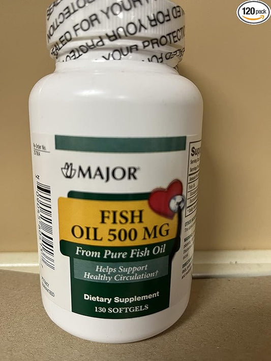 Major Fish Oil 500mg Softgels - Omega-3 Fish Oil Supplement - Dietary Supplement - 130 Softgels (2 Pack)