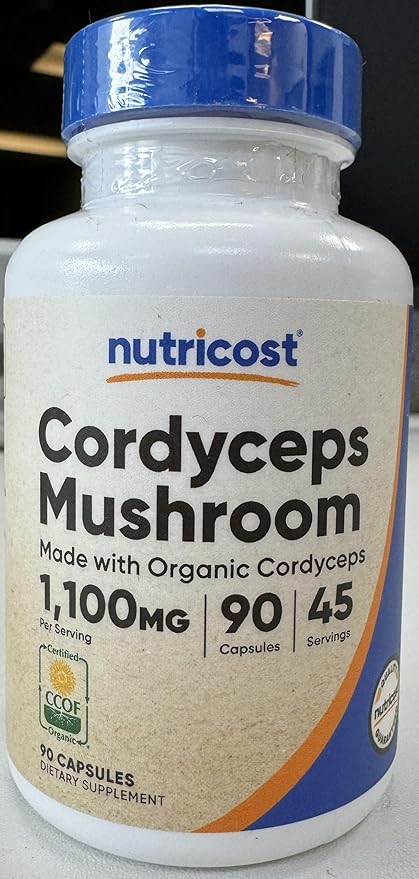 Nutricost Cordyceps Mushroom Capsules 1100mg, 45 Serv - CCOF Certified Made with Organic, Vegetarian, Gluten Free, 550mg Per Capsule (90 Capsules)