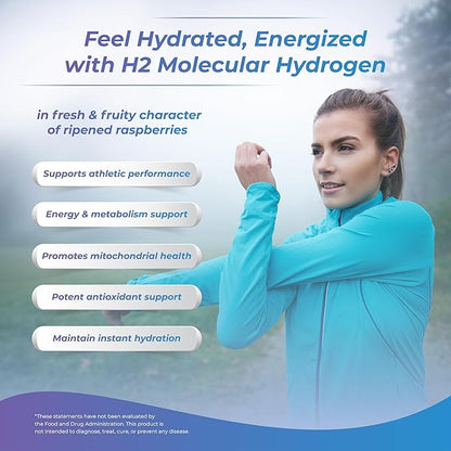 H2 Molecular Hydrogen Water Tablets with effervescent Technology for Healthy Hydration, Optimal Energy, and Metabolism Support; 8 PPM. (30, Raspberry)
