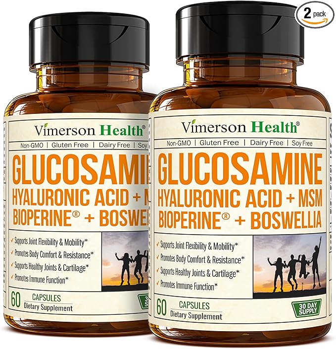 Glucosamine Sulfate with Hyaluronic Acid, Bioperine, MSM & Boswellia. 5-in-One Joint Support Supplement. Antioxidant & Inflammatory Support - Joint Health, Flexibility and Comfort. 2 Pack