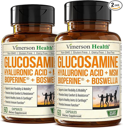 Glucosamine Sulfate with Hyaluronic Acid, Bioperine, MSM & Boswellia. 5-in-One Joint Support Supplement. Antioxidant & Inflammatory Support - Joint Health, Flexibility and Comfort. 2 Pack