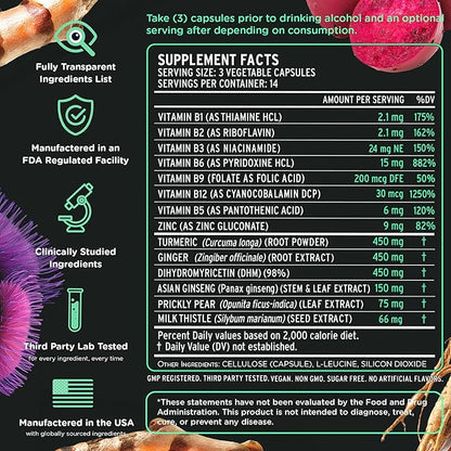 Super Recovery Capsules for Post Celebration and Morning Relief - All Natural Holistic Support - 3 Capsules Taken Before Drinking and an Optional Serving After (42 Servings)