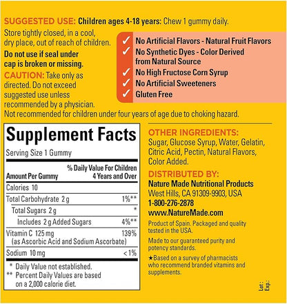 Nature Made Kids First Vitamin C Gummies, Dietary Supplement for Immune Support, 110 Gummies, 110 Day Supply