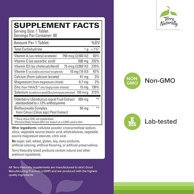 Terry Naturally ViraPro - Supplement with Herbal Blend for Immune Support - Supplement with Elderberry, Zinc & Selenium - Support Immune Response - 60 Tablets