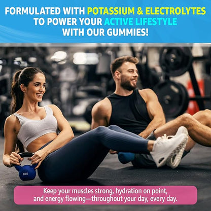 Potassium Citrate Gummies 1666mg for Adults - Potassium Supplement, Magnesium Glycinate, Zinc, B6, B12 & C – Electrolyte Gummies for Energy, Muscle Recovery & Leg Cramps, Sugar-Free, Vegan 60 Cts