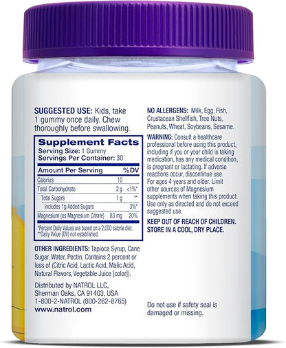 Natrol Kids Magnesium Citrate Gummies, Gently Calm and Relax Little Minds and Bodies, Plus Support Healthy Muscle Relaxation and Function, 30 Razzilicious Gummies, Up to a 30 Day Supply