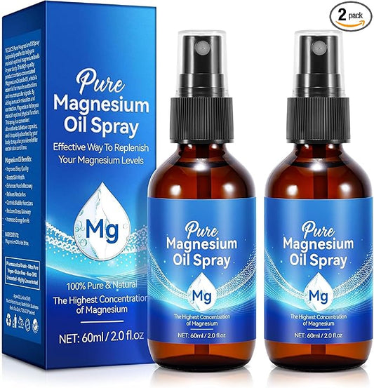 2 Pack Magnesium Oil Spray for Body and Feet, Natural Topical Solution, Pure & Fast-Absorbing, Soothe Muscles, Relaxation Support, Joint & Skin Care Pain Reduction Non-Greasy, High Absorption.