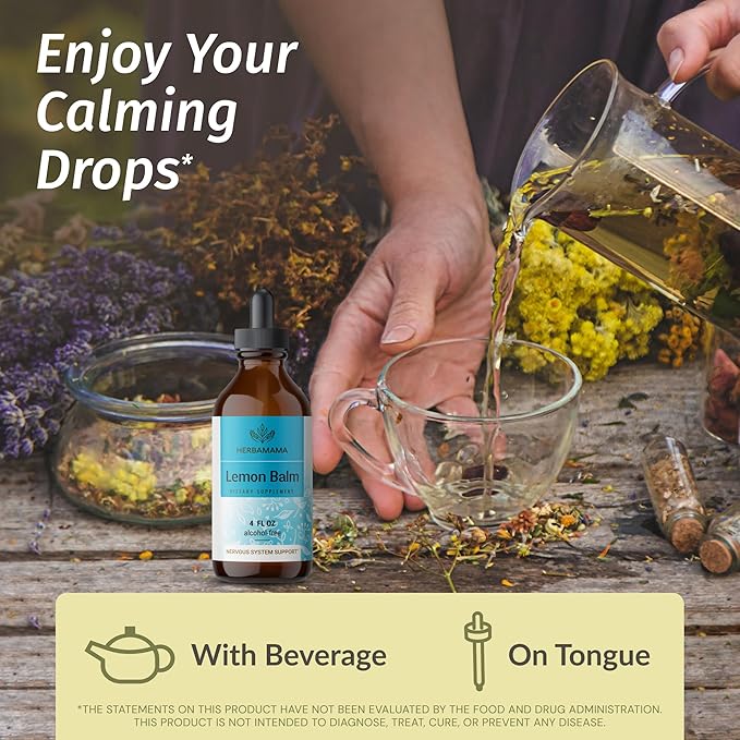 HERBAMAMA Herbal Liquid Drops Kit - Bundle of Lemon Balm 4 fl oz & Cat's Claw Tincture 2 fl oz - Vegan, Non-GMO, Sugar & Alcohol-Free - 2 Pack