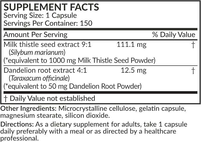 Futurebiotics Milk Thistle Silymarin Marianum & Dandelion Root Liver Health Support, Antioxidant Support, Detox, 150 Capsules
