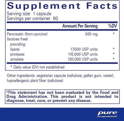 Pure Encapsulations Pancreatic Enzyme Formula - Digestive Enzymes for Digestion - Strengthens Gut Health* - Targeted Delivery Capsules - Gluten Free & Non-GMO - 60 Capsules