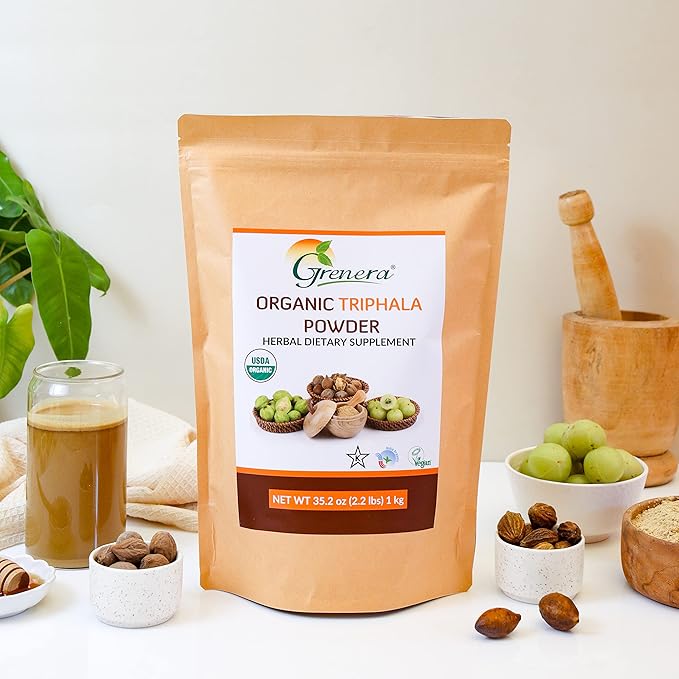Grenera Organic Triphala Powder 2.2 lb (35.2 Ounce) - Made with Organic Amalaki, Organic Bibhitaki, Organic Haritaki Fruit - USDA Organic, Vegan, Kosher Certified