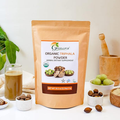 Grenera Organic Triphala Powder 2.2 lb (35.2 Ounce) - Made with Organic Amalaki, Organic Bibhitaki, Organic Haritaki Fruit - USDA Organic, Vegan, Kosher Certified