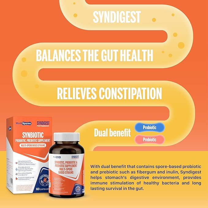 Syndigest probiotic daily care for women & men with dual benefit of 5 probiotic & prebiotic strains, balance gut health & relieves constipation, travel friendly, 60 capsules (2 billions CFU/serving)