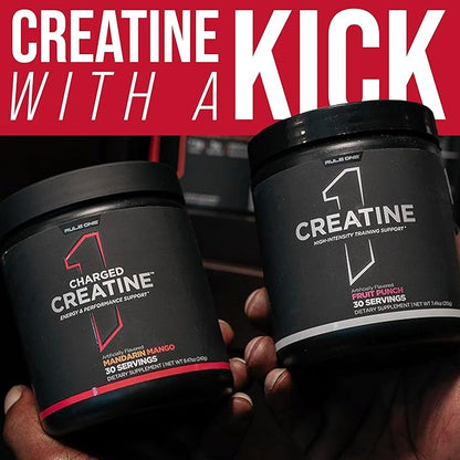 Rule 1 Charged Creatine - Multi-Function Workout Supplement with Creatine, Electrolyte, and Energy Blends for Intensity, Performance, & Hydration Support (30 Servings, Sour Candy)