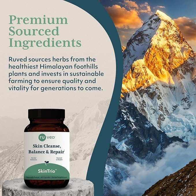 ruved SkinTrio - Neem Pills, Neem Supplement, Neem Capsules with Organic Neem Extract & Amla for Acne, Clear Skin Supplement - 60 Vegetarian Capsules (1 Count)