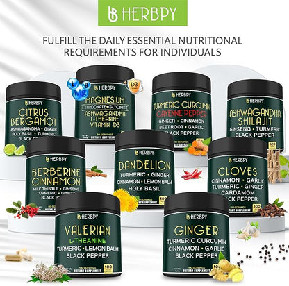 5in1 Valerian Root Capsules Plus L-Theanine, Lemon Balm, Turmeric and Black Pepper for Relaxation, Restful Night, Digestion & Immune Support - 100 Count