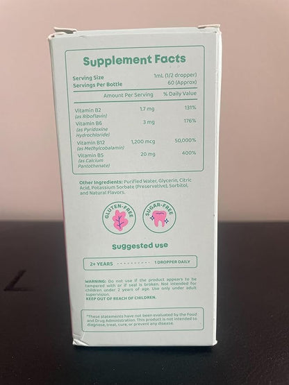 JoySpring Burst B12 Drops - Vitamin B Complex for Kids (2 fl oz) B2, B6, B5 + Methylcobalamin B12 Children Supplement to Support Healthy Growth & Development, Vegan B12, Ages 2-16+ | 60 Servings