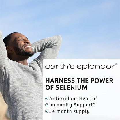 Earth's Splendor Selenium 200 mcg Dietary Supplement for Men & Women, Support Antioxidant Health and Immune System (100 Tablets, 3+ Month Supply)