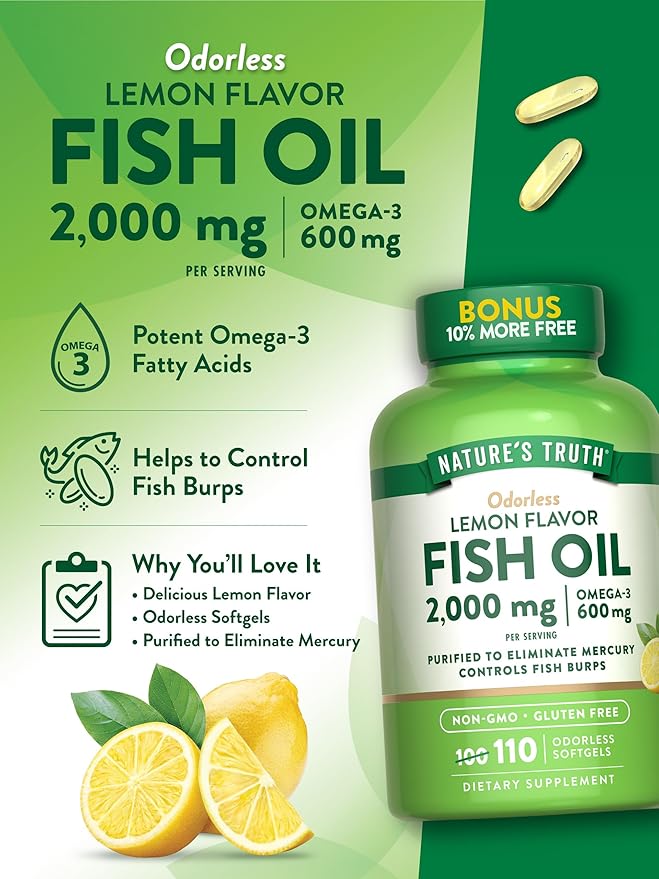 Nature's Truth Fish Oil 2000mg | 110 Softgels | Omega-3 | Lemon Flavor | Non-GMO & Gluten Free Supplement