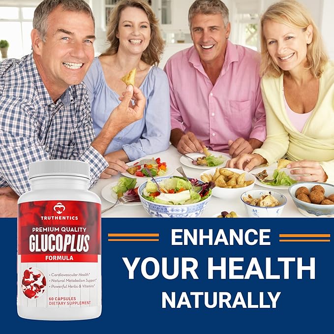 TRUTHENTICS GlucoPlus - 20 Herbs, Vitamins & Minerals with Cinnamon, Chromium, Vanadium, Bitter Melon, Alpha Lipoic Acid, Magnesium - Gluten Free, Non-GMO - 60 Capsules