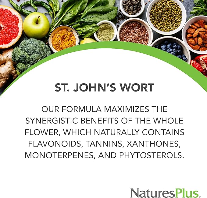 Natures Plus Herbal Actives St. John’s Wort Extended Release - 60 Tablets, Pack of 2 - Supports a Healthy Mood & Positive Outlook - Vegetarian, Gluten Free - 120 Total Servings