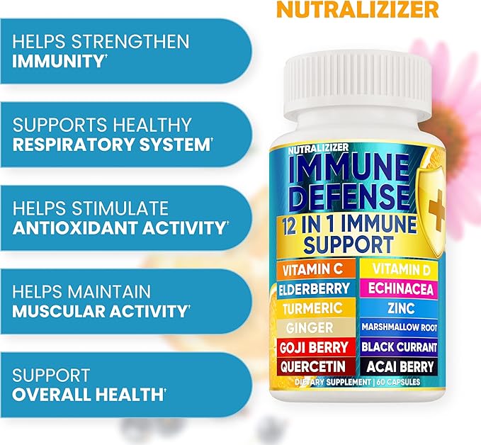 12 in 1 Premium Immune Defense Vitamins - Immune Supplement w/Vitamin D3 5000 IU Vitamin С 1000mg Zinс 50mg - Luxe Choice for Premium Immune Support - with Echinacea Elderberry and Ginger - 120 Caps