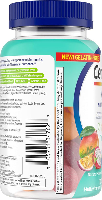 Centrum Men's Multivitamin Gummies, Immune, Energy, Healthy Appearance Support, 100 Count, 50 Day Supply
