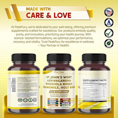 St. John's Wort Ashwagandha Rhodiola Rosea Chamomile - Made in USA