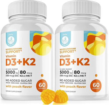 DR. MORITZ Vitamin D3 Gummies (5000 IU) with K2 - for Adults and Kids - Vitamin D3 K2 Gummies for Immune Support & Bone Health - Vegan, Sugar Free, Gluten Free (120 Count)