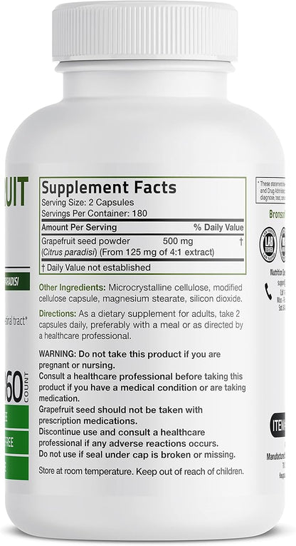 Bronson Grapefruit Seed Extract 500 MG per Serving Citrus Paradisi Supports Immune Health & Helps Maintain a Healthy Gastrointestinal Tract - Non-GMO, 360 Vegetarian Capsules