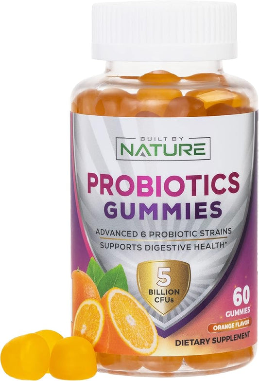 Probiotic Gummies – 5 Billion CFUs for Digestive & Gut Health - Reduces Occasional Bloating & Minor Abdominal Discomfort - Probiotic Gummy for Women & Kids - Natural Orange Flavor – 60 Gummies