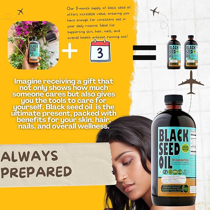 Premium Black Seed Oil Liquid 16 oz - Sugar Free 3 Month Supply Antioxidant Turkish Black Cumin Seed Oil - 3X Thymoquinone Cold Pressed for Immune & Respiratory Support, Vegan, Halal, Sweet Sunnah